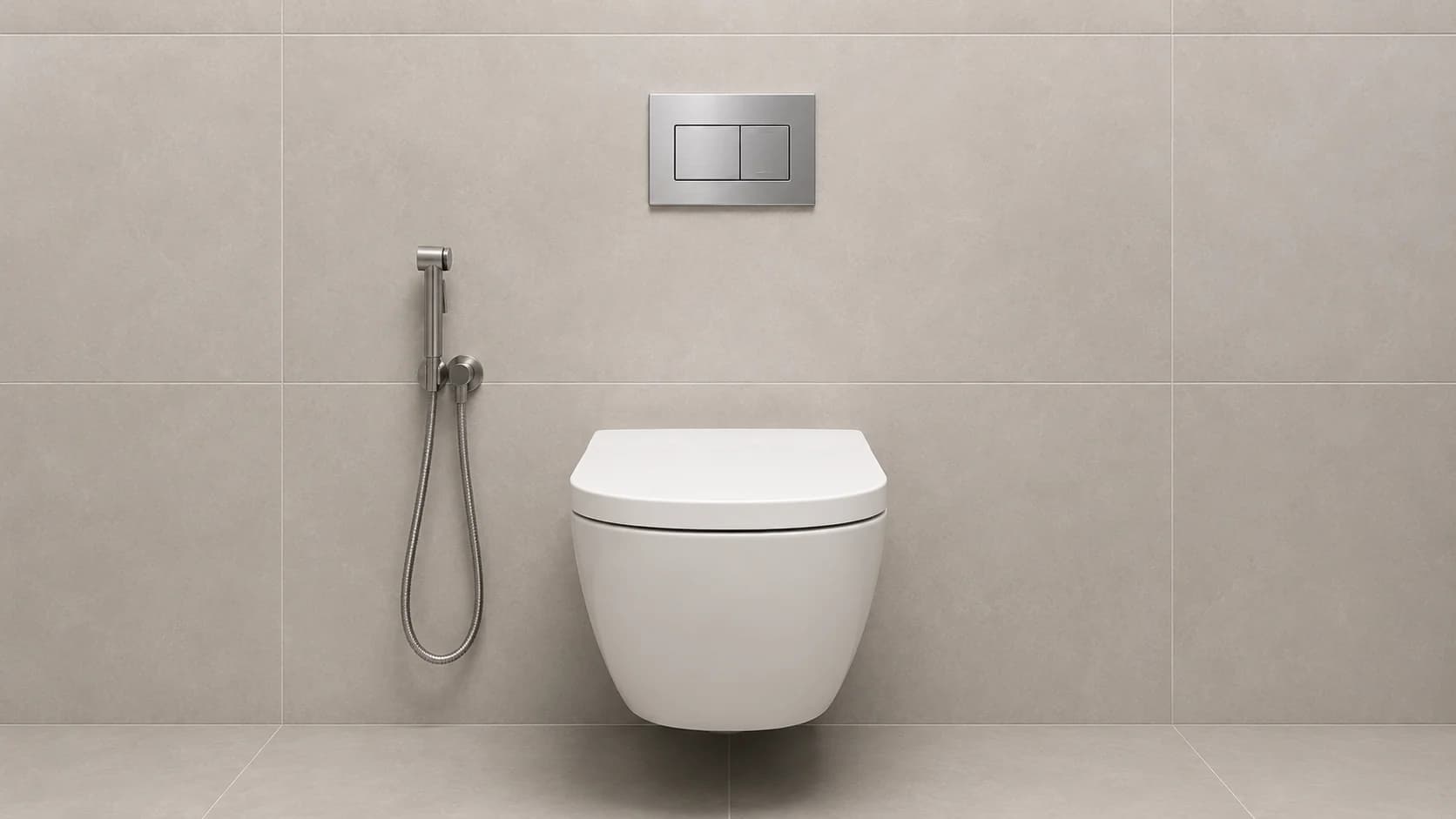 Solo Rimless Wall-Hung Suite shown in a tiled bathroom